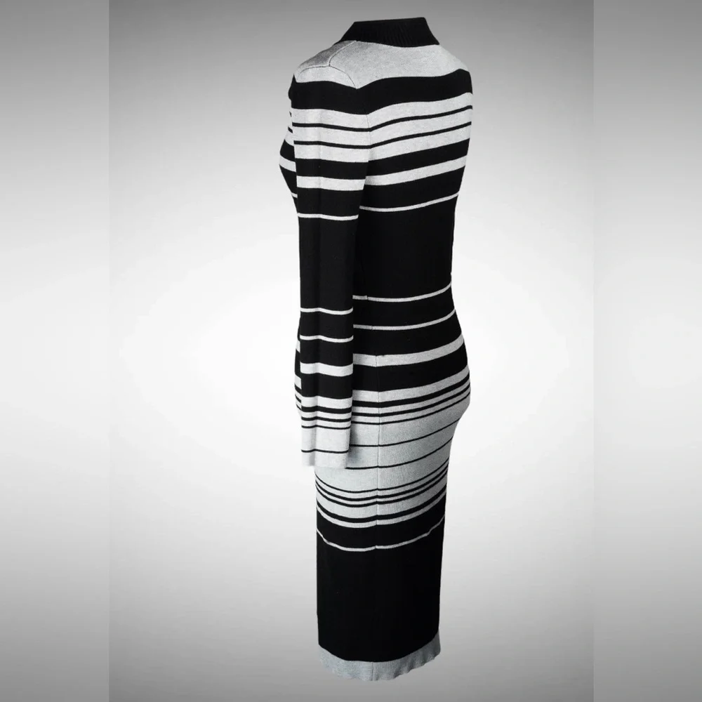 Love Always by FCT Black & Gray Striped Mock-Neck Sweater Midi Dress – Size XL - Picture 6 of 17